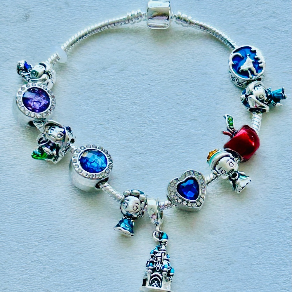 Disney Princesses and Castle Bracelet – Silver with Enamel Charms